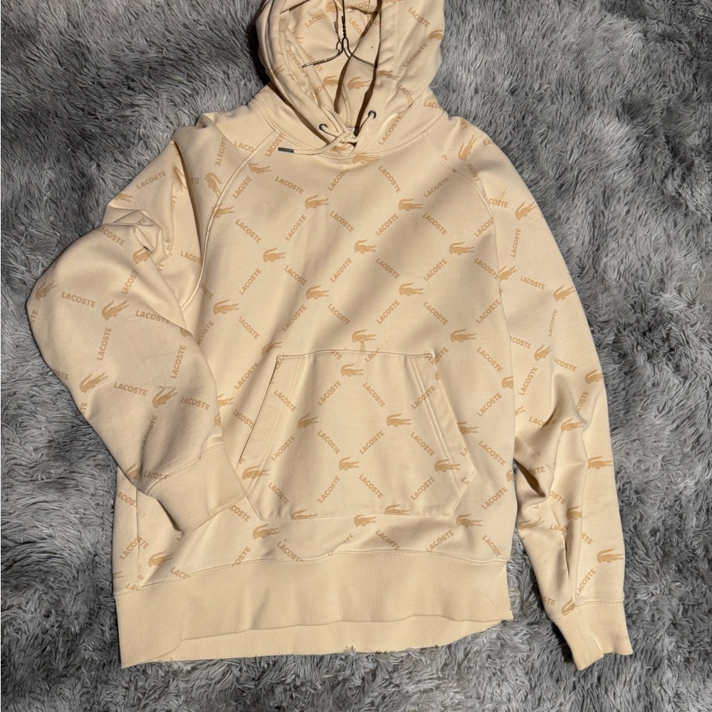 Lacoste Cream Pullover Hoodie lightly worn
